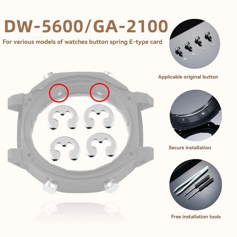 For Casio DW-5600 DW5610 GA110 GA-2100 GM2100 Watch Button Spring Washer Sealing Ring E-type Snap Spring Shaft Retaining Ring