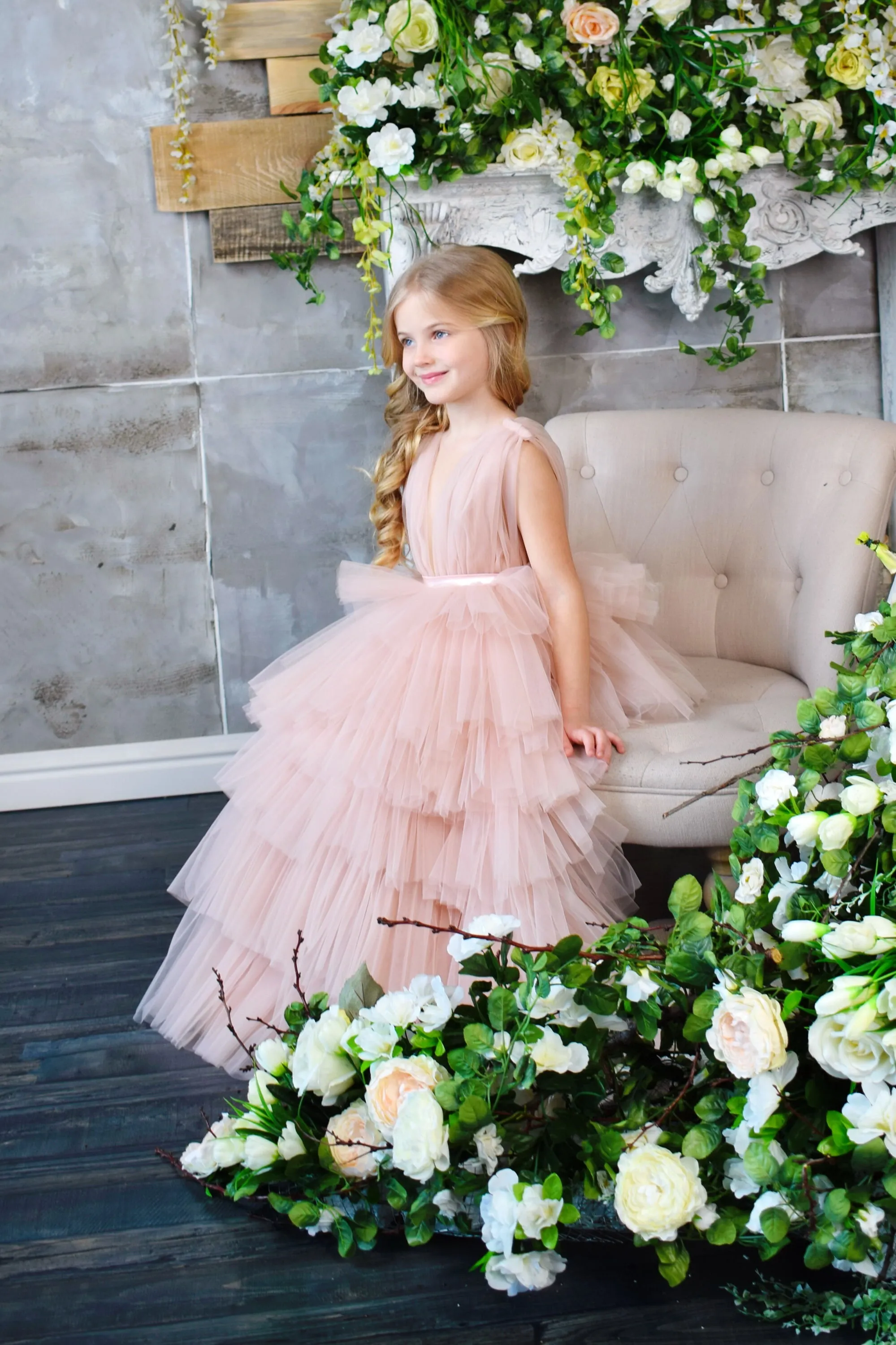 Vestido sencillo de flores en capas de color rosa para niña, vestidos de fiesta de primera comunión de princesa hinchados de tul sin mangas para boda, regalo de sueño para niños