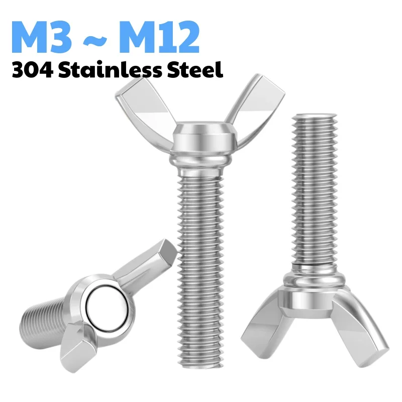 304 Stainless Steel M3 M4 M5 M6 M8 M10 M12 Butterfly Wing Bolts Hand Tighting Wing Head Thumb Screws
