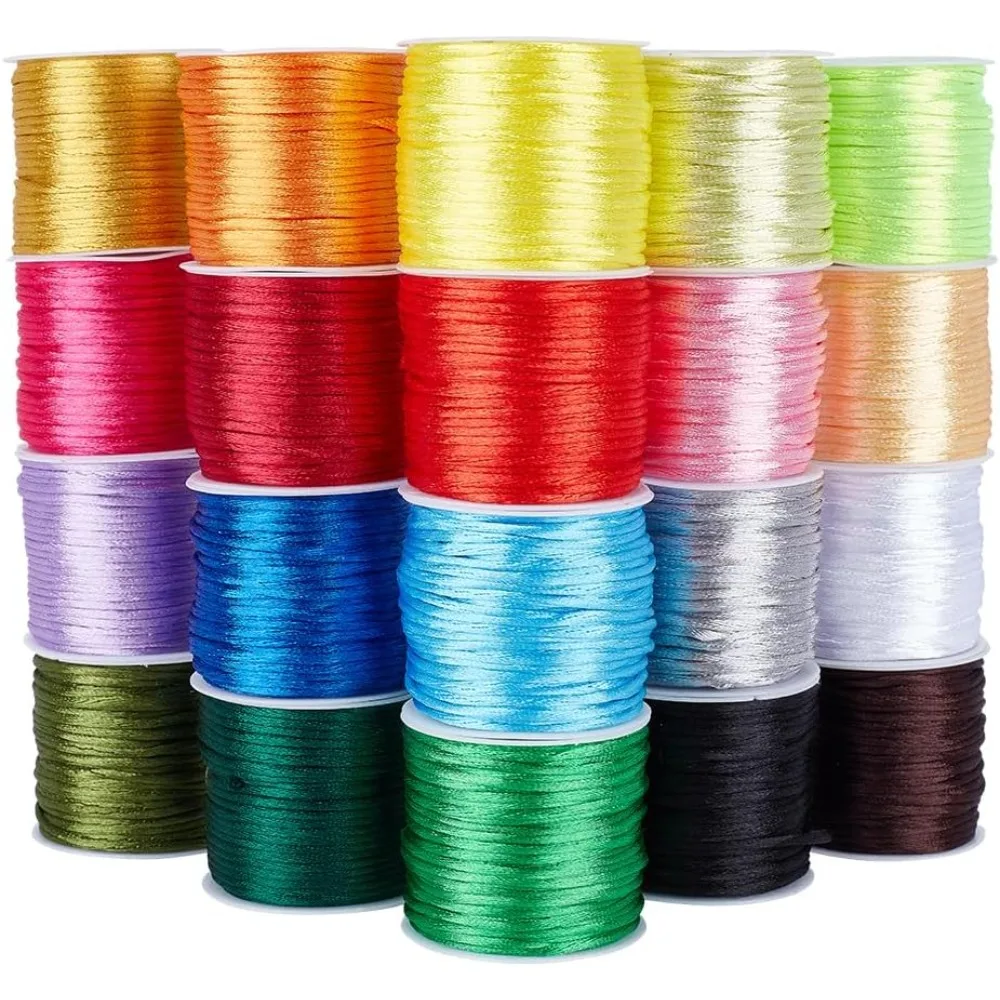 328 Yards 1.5mm Rattail Satin Cord Nylon String Rattail Silk Cord Bracelet String for Macrame Friendship Bracelet Christmas