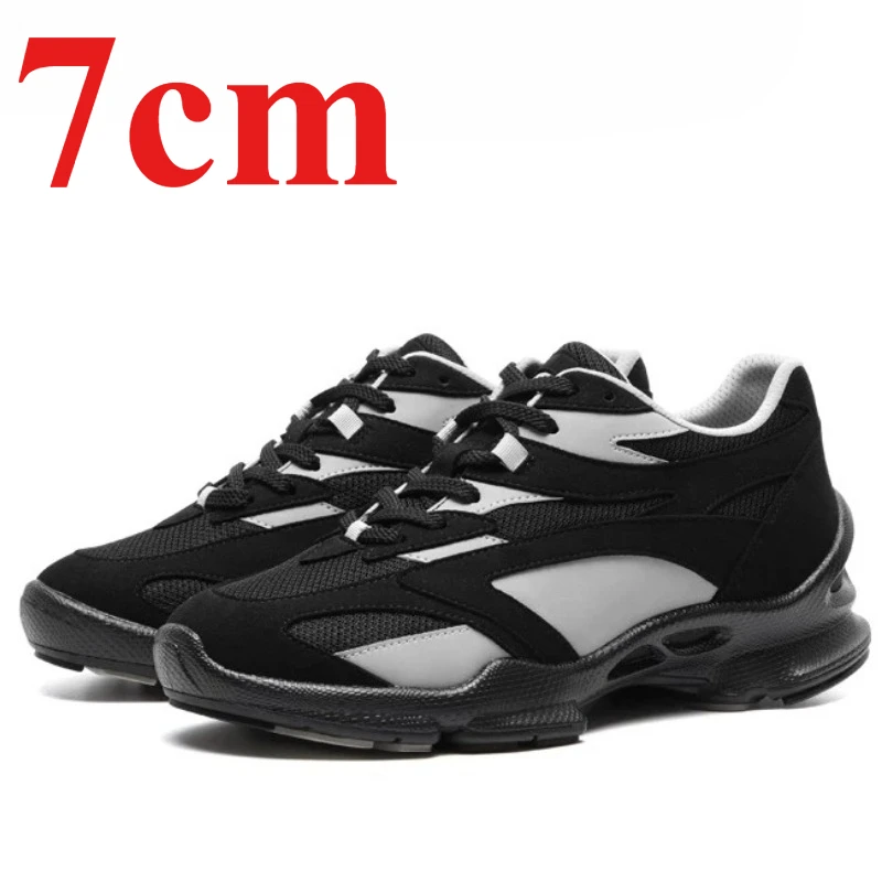 Invisible Inner Height Increased 7cm Men's Elevator Shoes Outdoor Sports Shoes Non-slip and Wear-resistant Commuter Hiking Shoes