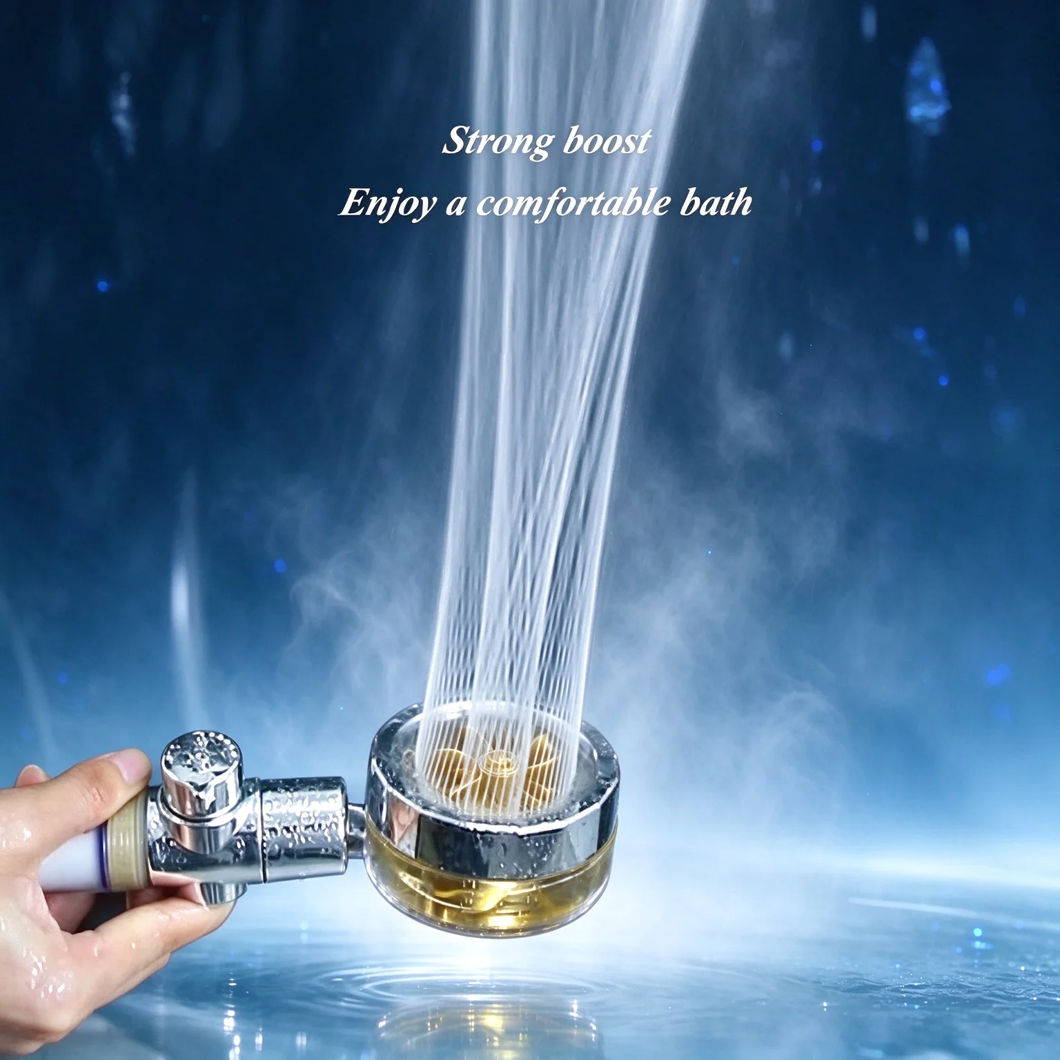 Pressurized Propeller Fan Shower Head Water Saving 360 Rotating High Pressure with 1.5M Hose and Stand Bathroom Set