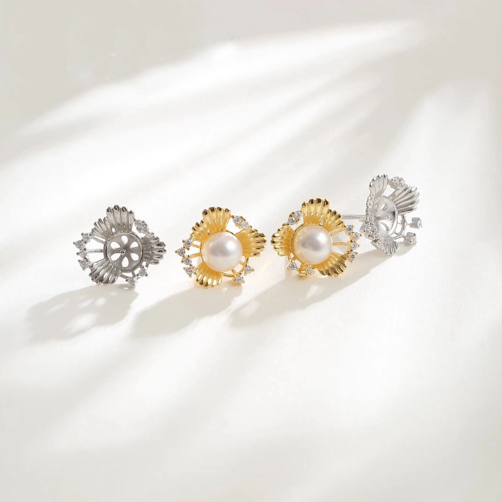 925 Sterling Silver Daisy Earring Accessories DIY Pearl Earring Posts Base Blank Pin Type Handmade Supplies