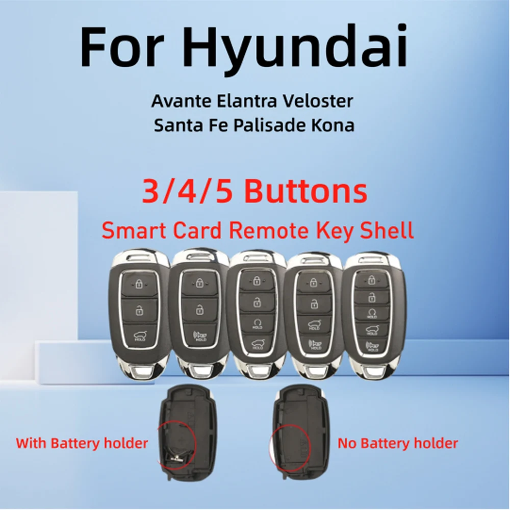 Jingyuqin For Hyundai Avante Elantra Veloster Santa Fe Palisade Optional Battery Holder 3/4/5Buttons Remote Smart Car Key Shell