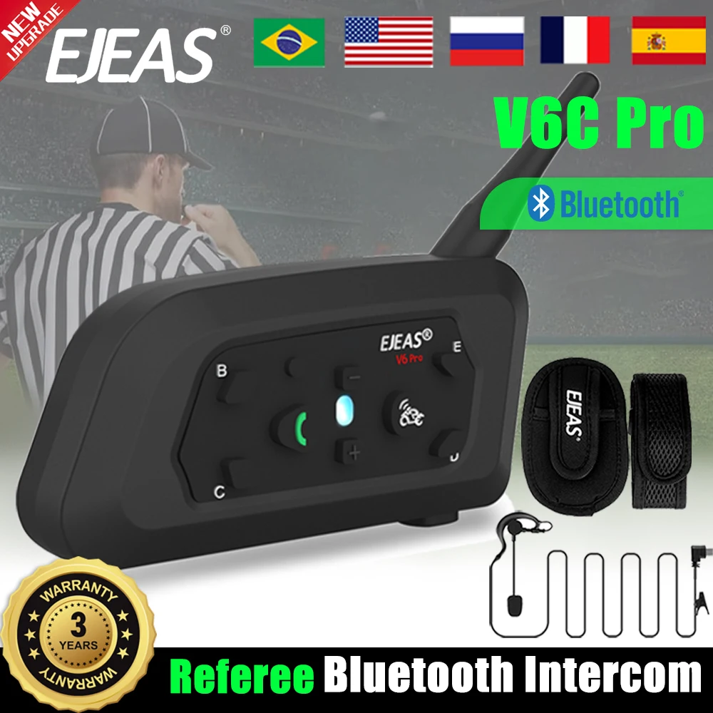 

EJEAS V6C Pro Professional Referee Intercom Headset Full Duplex Bluetooth Headphone Waterproof IP67 2 People 800M Communicator