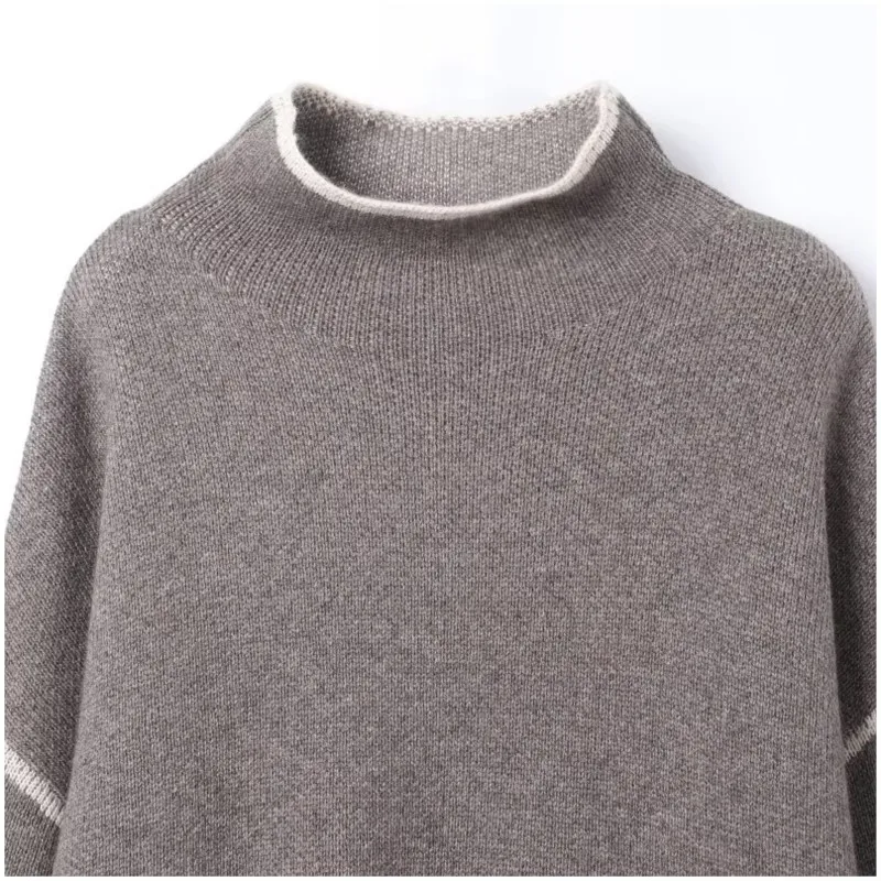 Dames kleurblokkering getrimd gebreide sets lange mouwen coltrui tops hoge taille rechte buis kirts 2-delige set outfits