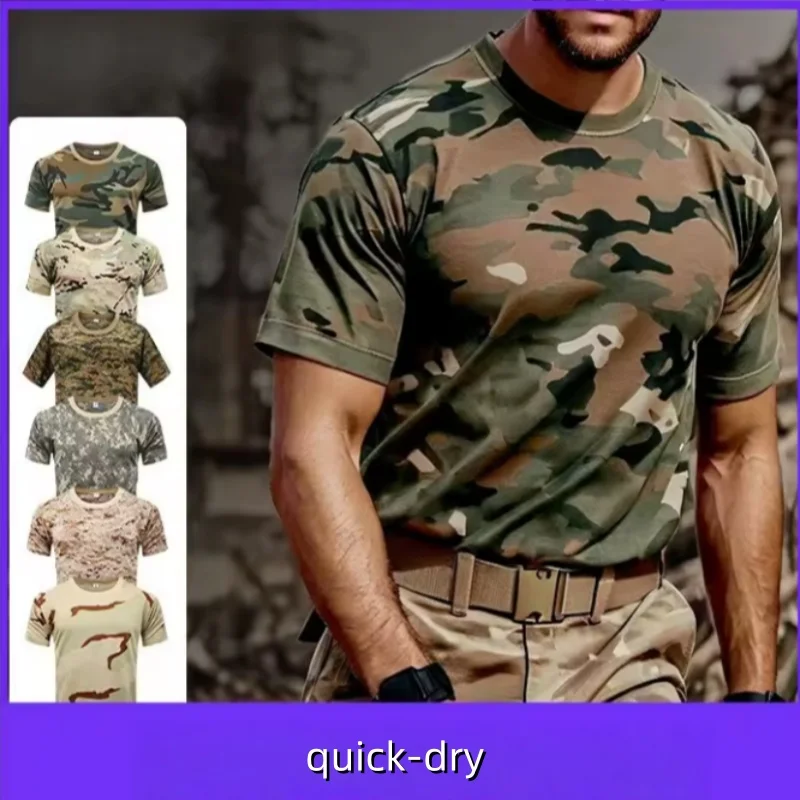 Men Casual Tactical T Shirts Short Sleeve Camouflage T-Shirt Quick Dry Outdoor Gym Top Tees Cargo T Shirt Male Clothing