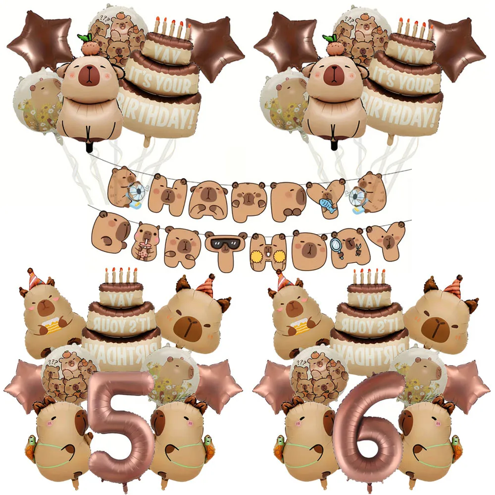 Image of 1 Set Cartoon-Tier Capybara-Thema Geburtstagstorten-Ballon-Banner Kinderparty-Dekorationen Zahlen-Folienballon Babyparty-Geschenke