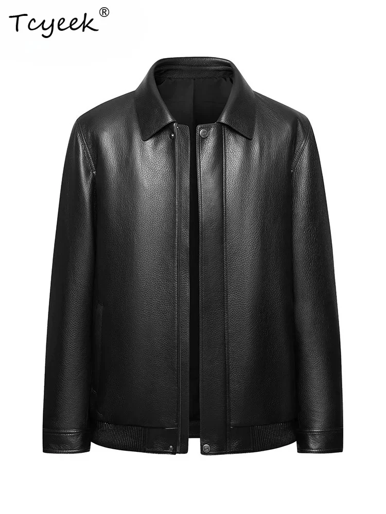 Tcyeek Top Quality Top Layer Deerskin Coats Man Business Casual Real Leather Jacket Men Slim Fit Spring Autumn Clothes Trendy