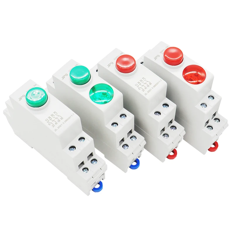 1PC Rail Type AC DC Push Button Signal Indicator Lamp Switch 220V 24V 50/60Hz Green Red