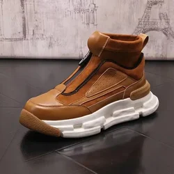 Men's Shoes 2024 New Lightweight and Versatile Thick Sole High Top Wear-resistant and Anti Slip Trendy Sports and Leisure Shoes