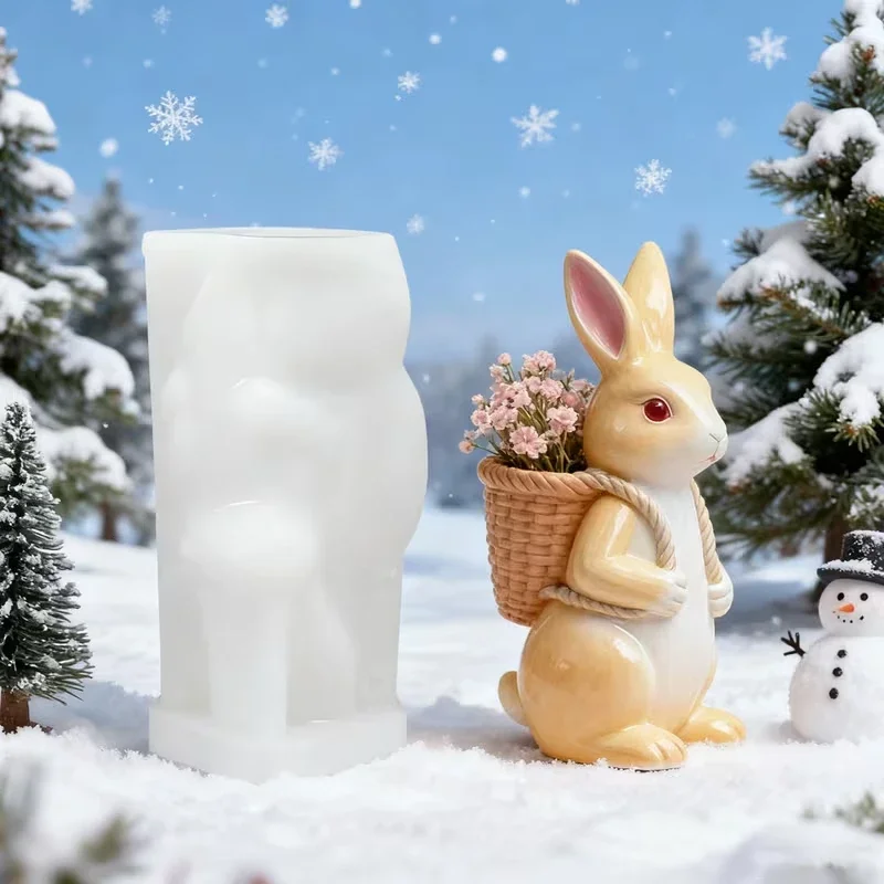 DIY Oster-Hasen-Ei Kerzenform aus Silikon 3D Rückenkorb Kleiner Hase Gips Harz Heimdekoration Zubehör für Kreative Projekte
