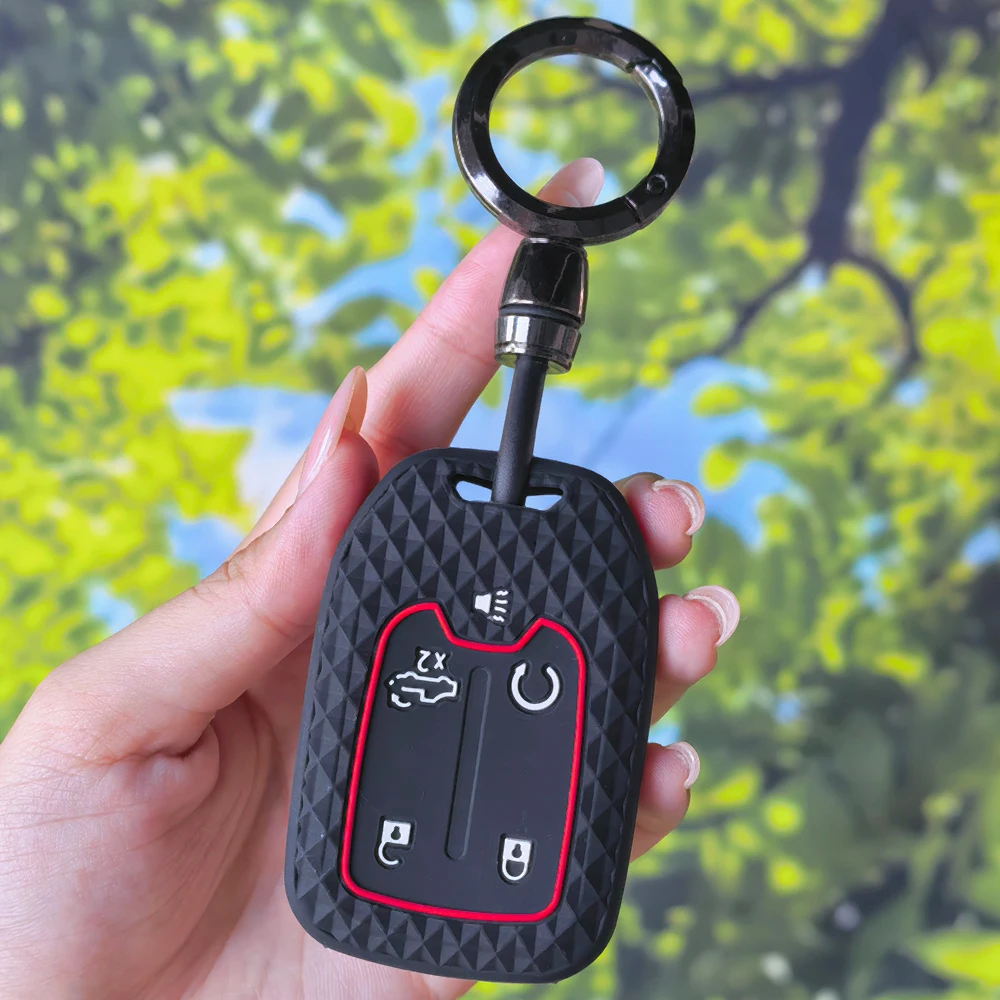 Textured Diamond Silicone Key Fob Cover With Keychain For GMC Terrain Yukon Acadia Canyon Chevrolet Suburban Tahoe Protector
