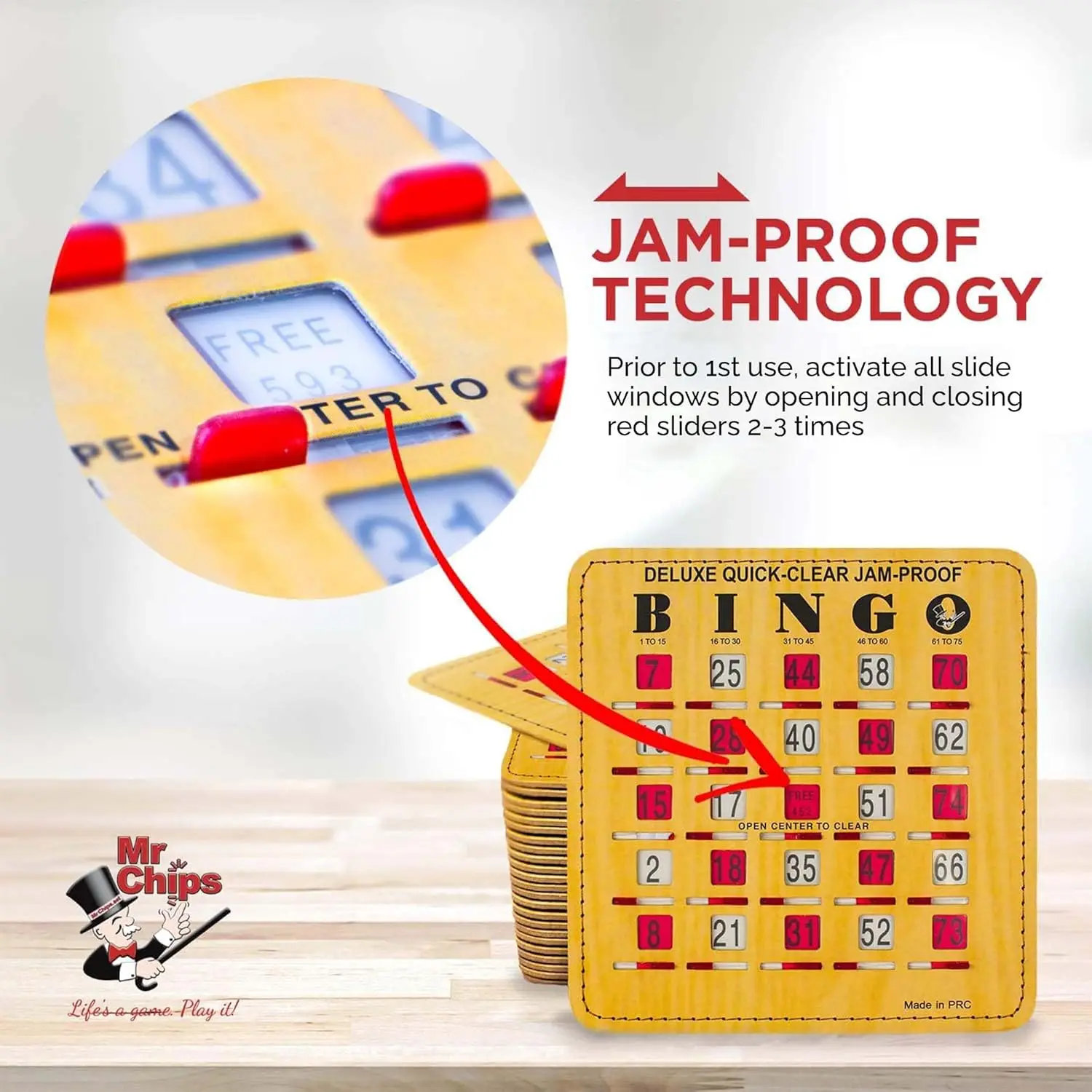 Jam-Proof Quick-Clear  Fingertip Slide Bingo Cards with Sliding Windows - 200 Pack