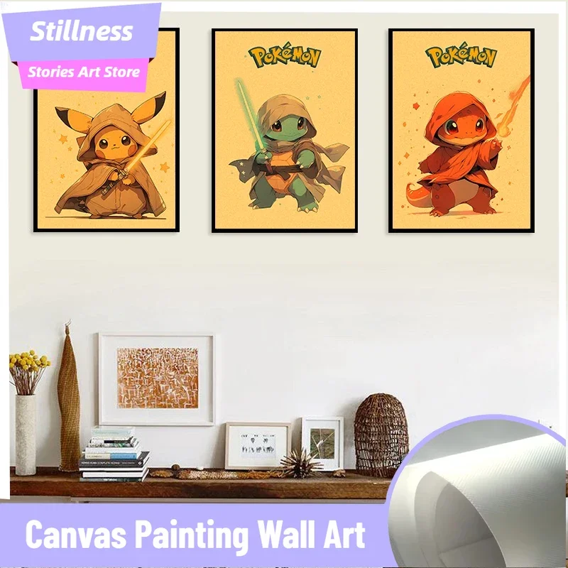 Historias de moreza sin marco Pokemon Anime dibujos animados lienzo pintura Pikachu Squirtle Charmander carteles impresión Mural imagen pared H