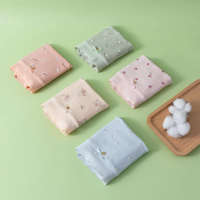 Cotton Women Panties Printed Cute Japanese Girls Briefs Sexy Lingerie Mid-Waist Breathable Seamless Underwears Underpants Panty