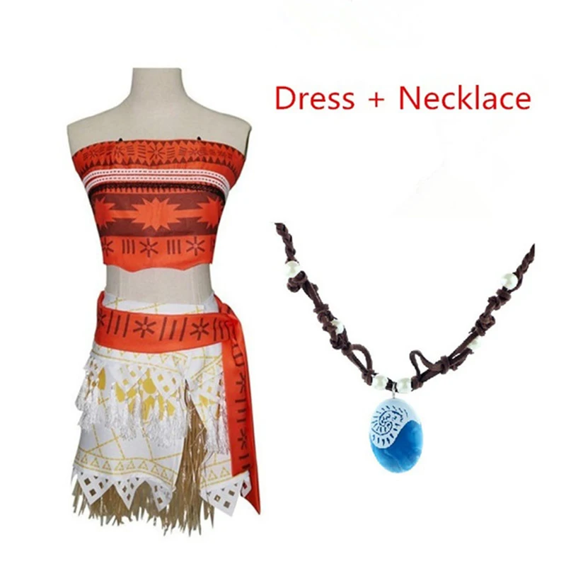 Women Cosplay Vaiana Moana Princess Costume Adult Halloween Party Carnival Maui Moana Dress Costumes 5pc Set with Necklace