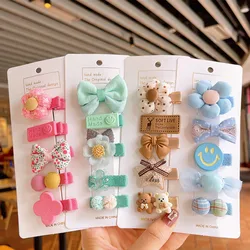 5Pcs Lovely Baby Hair Clips Bows Flower Kids Girl Hairpins Cartoon Bear Plaid Children Barrettes Baby Hair Accessories