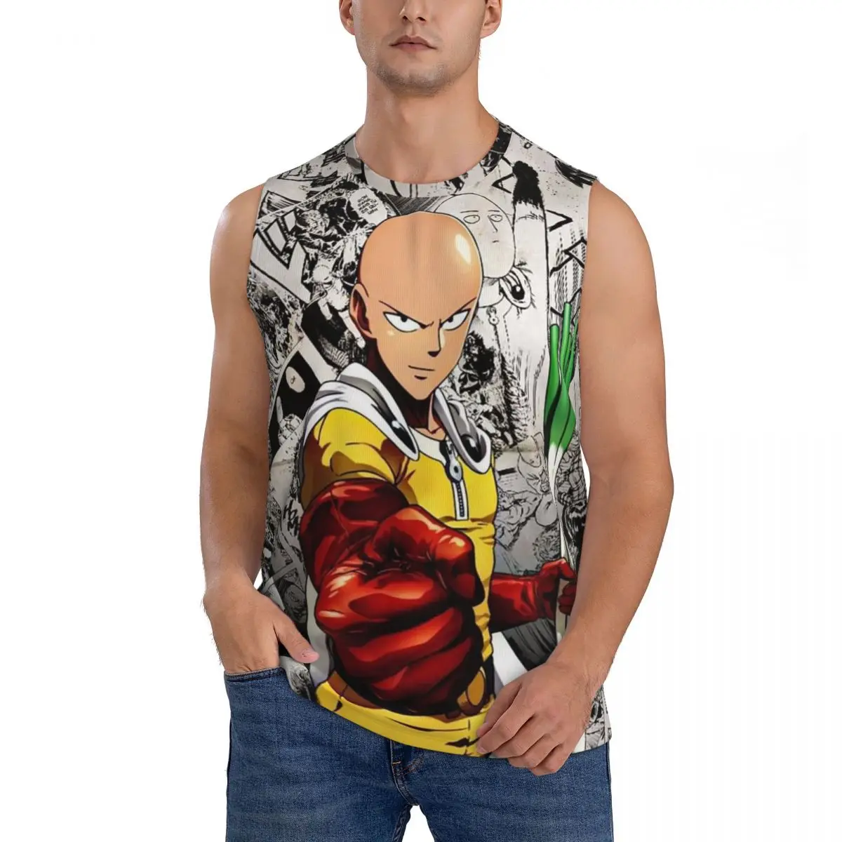 Anime One Punch Man Men Sleeveless Tank Tops Quick Dry Breathable Gym Fitness Running Summer Casual Sport Vest