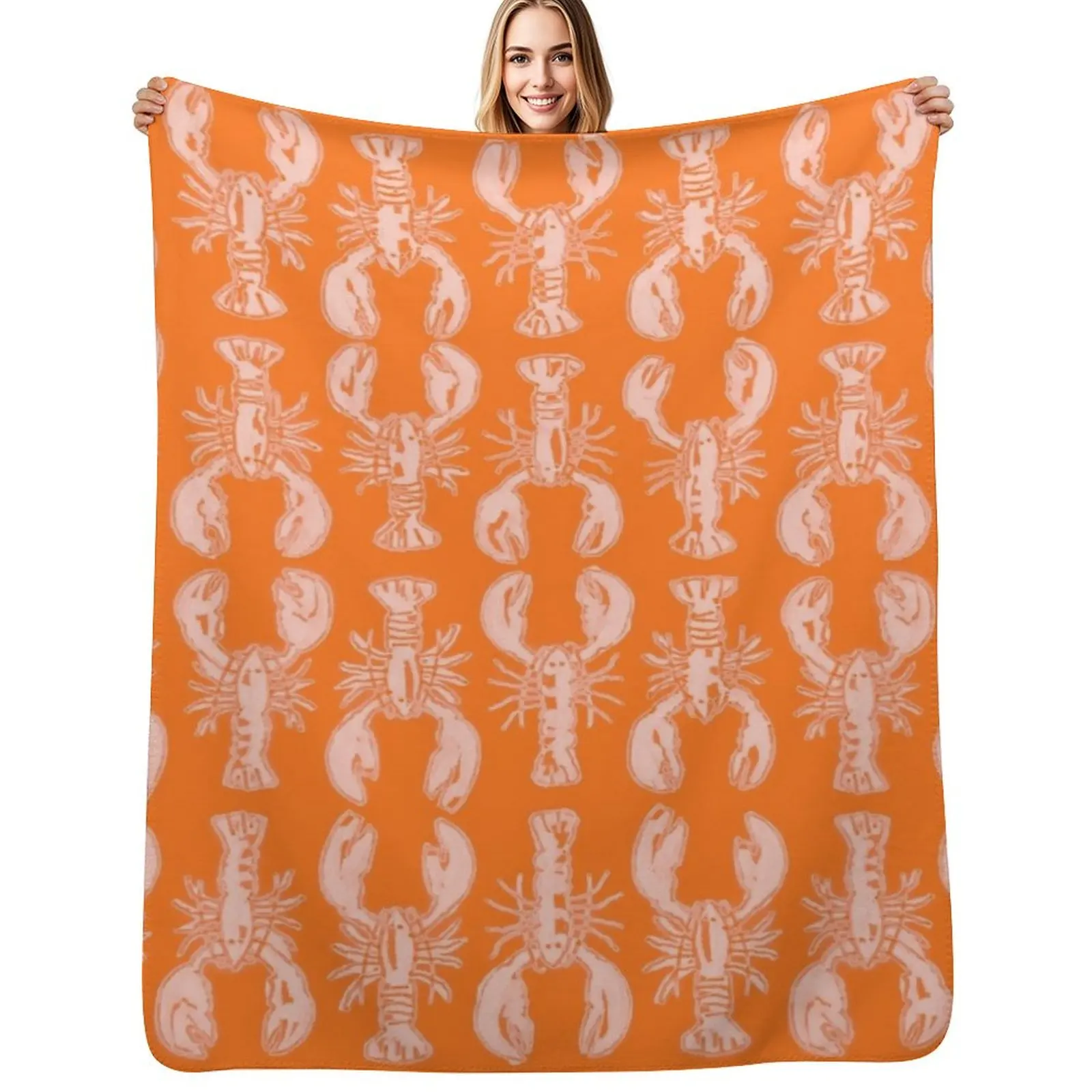 Cheerful orange lobster print Throw Blanket Cute Plaid cosplay anime Weighted Picnic Warm Blankets For Sofas Blankets