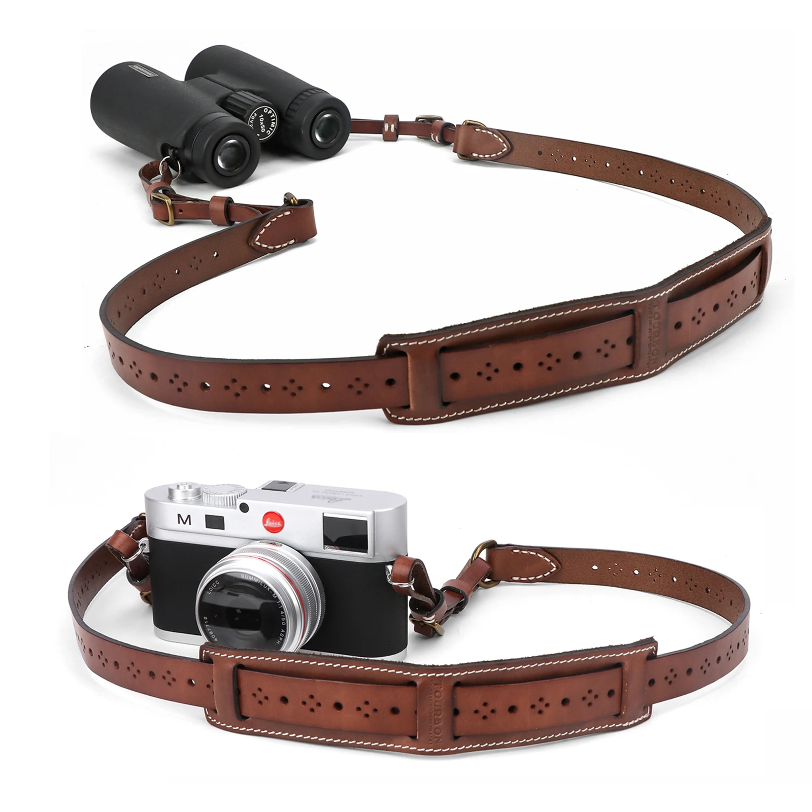 

Tourbon Hunting Leather Telescope Camera Neck Strap with Safety Tether Campimg Universal Adjustable Camera Shoulder Sling Strap