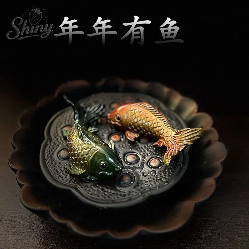 Креативный цвет, меняющий цвет чай, домашнее животное, карп кои, чайные украшения из смолы, китайский талисман, два отчета рыбы, счастье, дзен, чайная церемония, украшения Креативный цвет, меняющий цвет чай, домашнее животное, карп кои, чайные украшения из смолы, китайский талисман, два отчета рыбы, счастье, дзен, чайная церемония, украшения