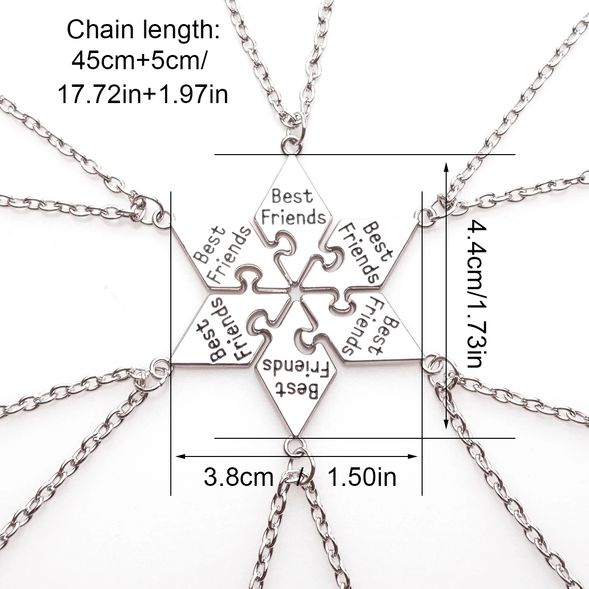 6 Pcs/Set Best Friend Pendant Necklace For Women Friendship Necklace Alloy Pendant Bff Friendship Jewelry Accessories Gift