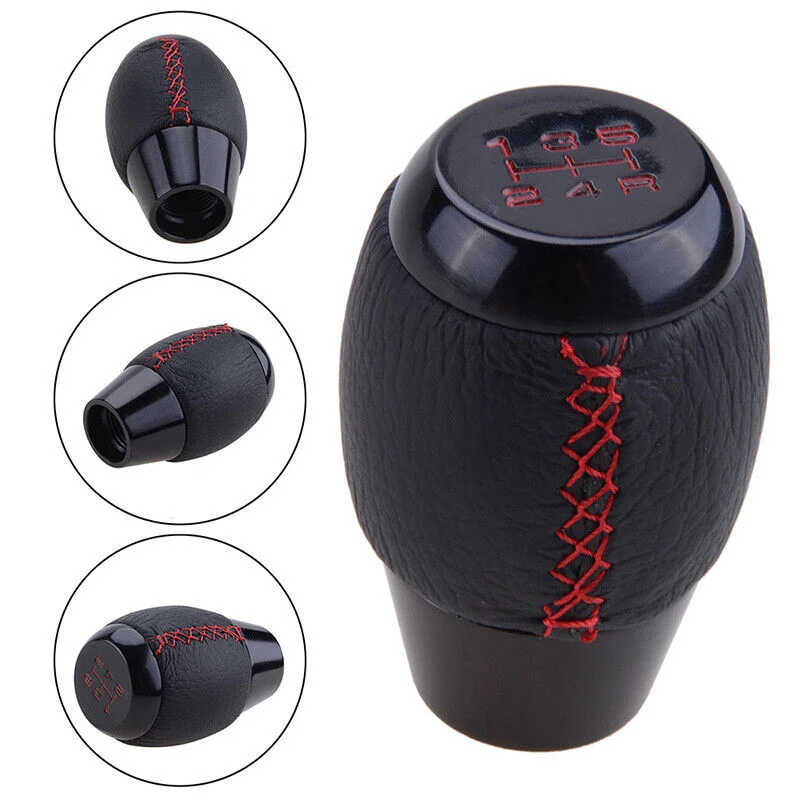 Black Leather Red Write 5 Speed Gear Shift Knob Shifter Stick Universal Manual A