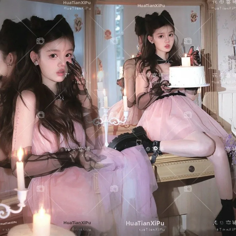 

Розовая одежда в стиле принцессы для фотосессии на день рождения, создающая атмосферу студии, для художественной портретной съемки в стиле корейских журналов