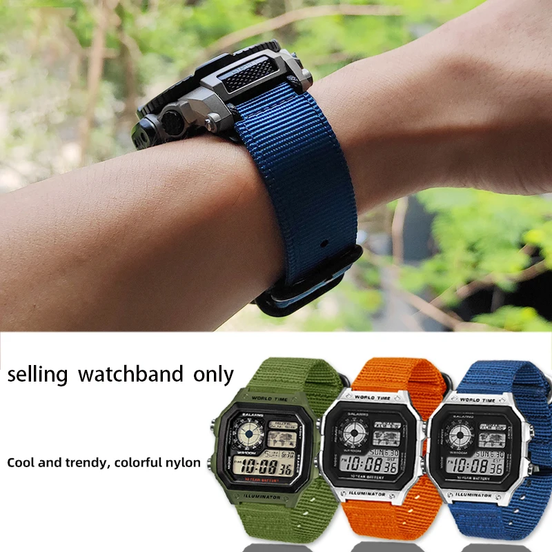 Canvas watch strap 18mm for CASIO box AE1200 / 1300 / 1000 W-219 modified nylon watch band Men\'s wristband bracelet accessorie