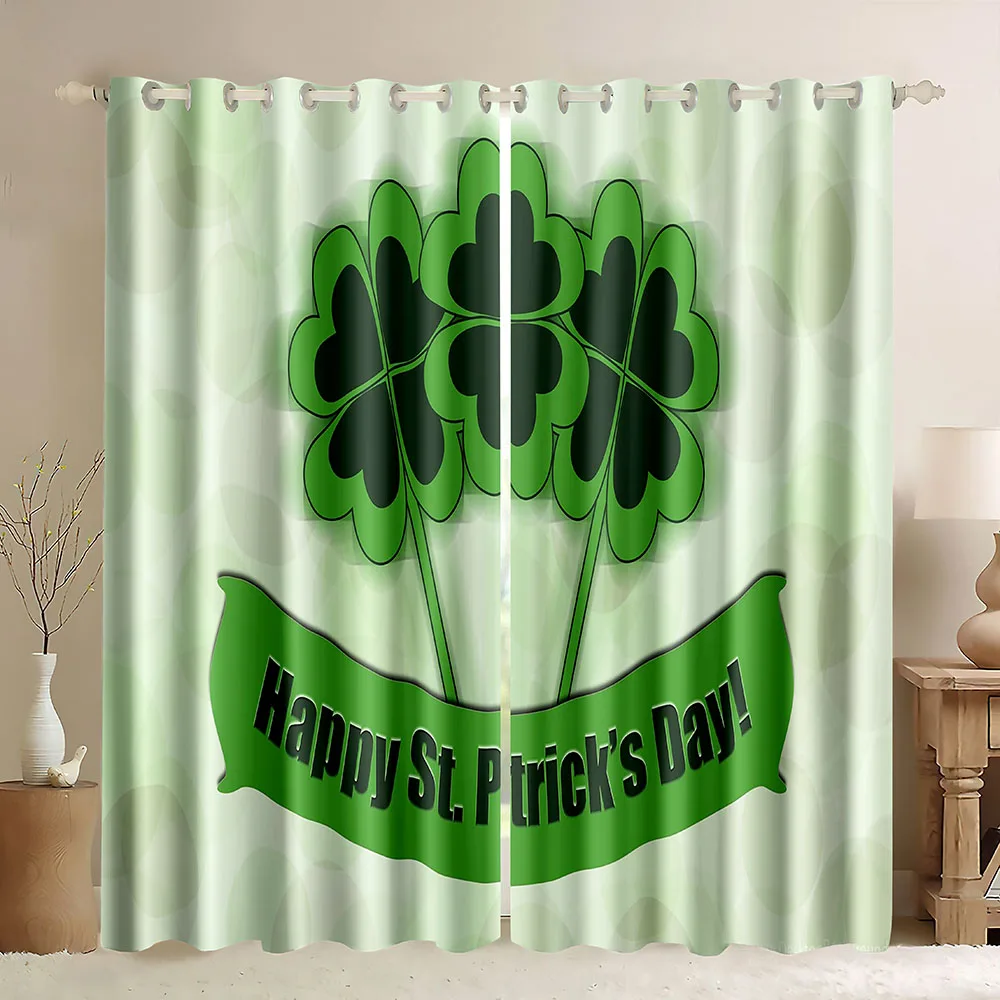 St.Patrick's Day Blackout Curtain,Happy St.Patrick's Day Lucky Clover Green Background Irish Traditional Pattern Window Curtain