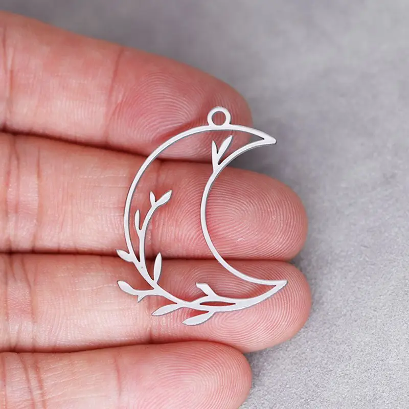 3Pcs/lot DIY Vintage Earrings Crescent Leaf Stainless Steel Pendant Charm For Jewelry Making Craft Necklace Women Accessories