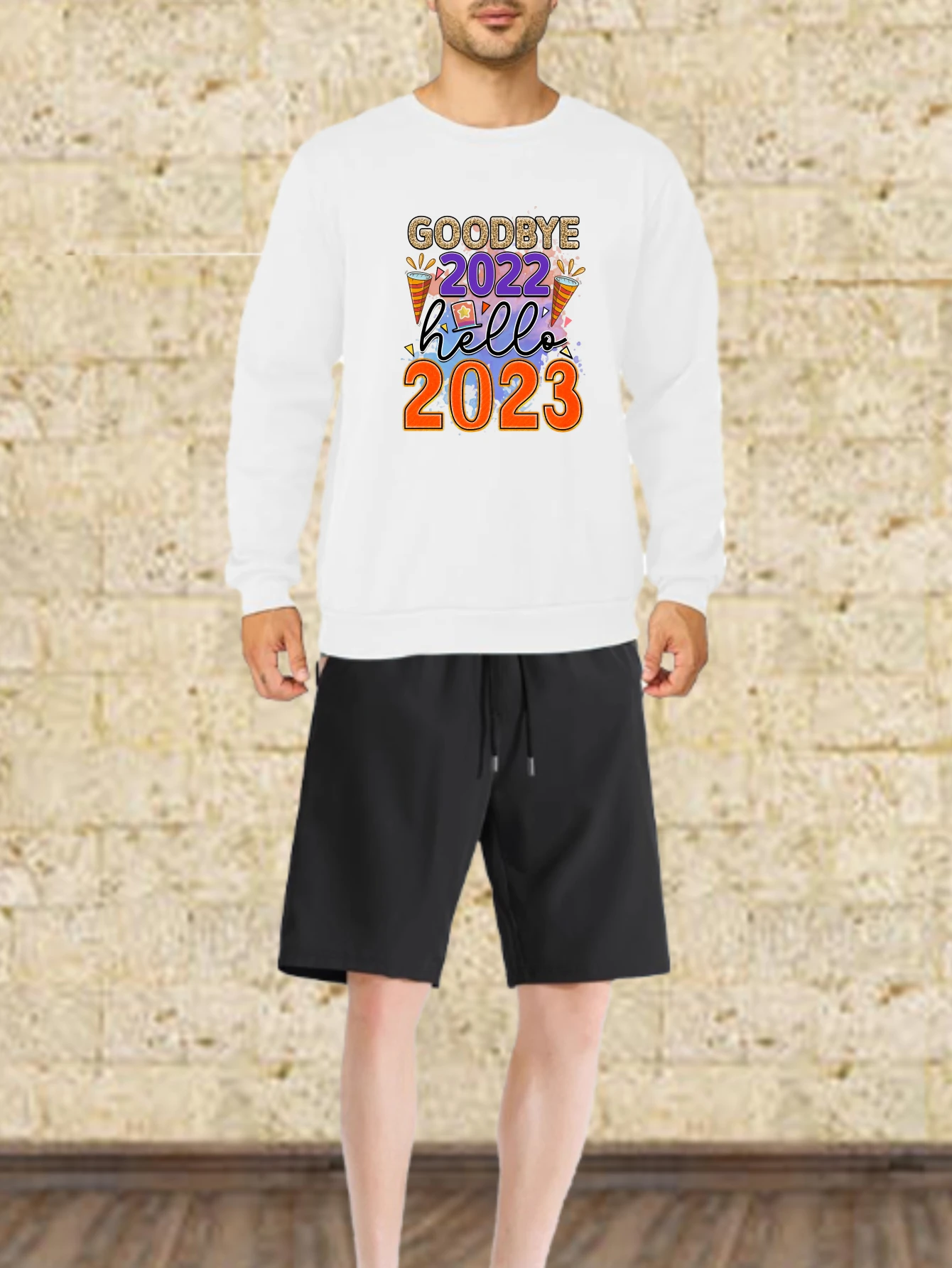 مجموعات الرجال الخريف التجفيف السريع وداعا 2022 مرحبا 2023 مطبوعة الجرافيك تي شيرت البدلة طقم رياضي ملابس رجالية فاخرة طويلة
