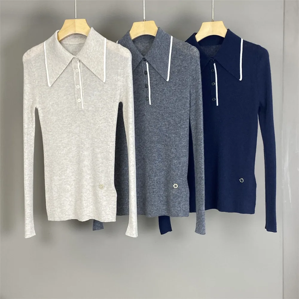 

25 Autumn/Winter New Women's High Quality Contrast Collar Cashmere Knitted Casual Pullover