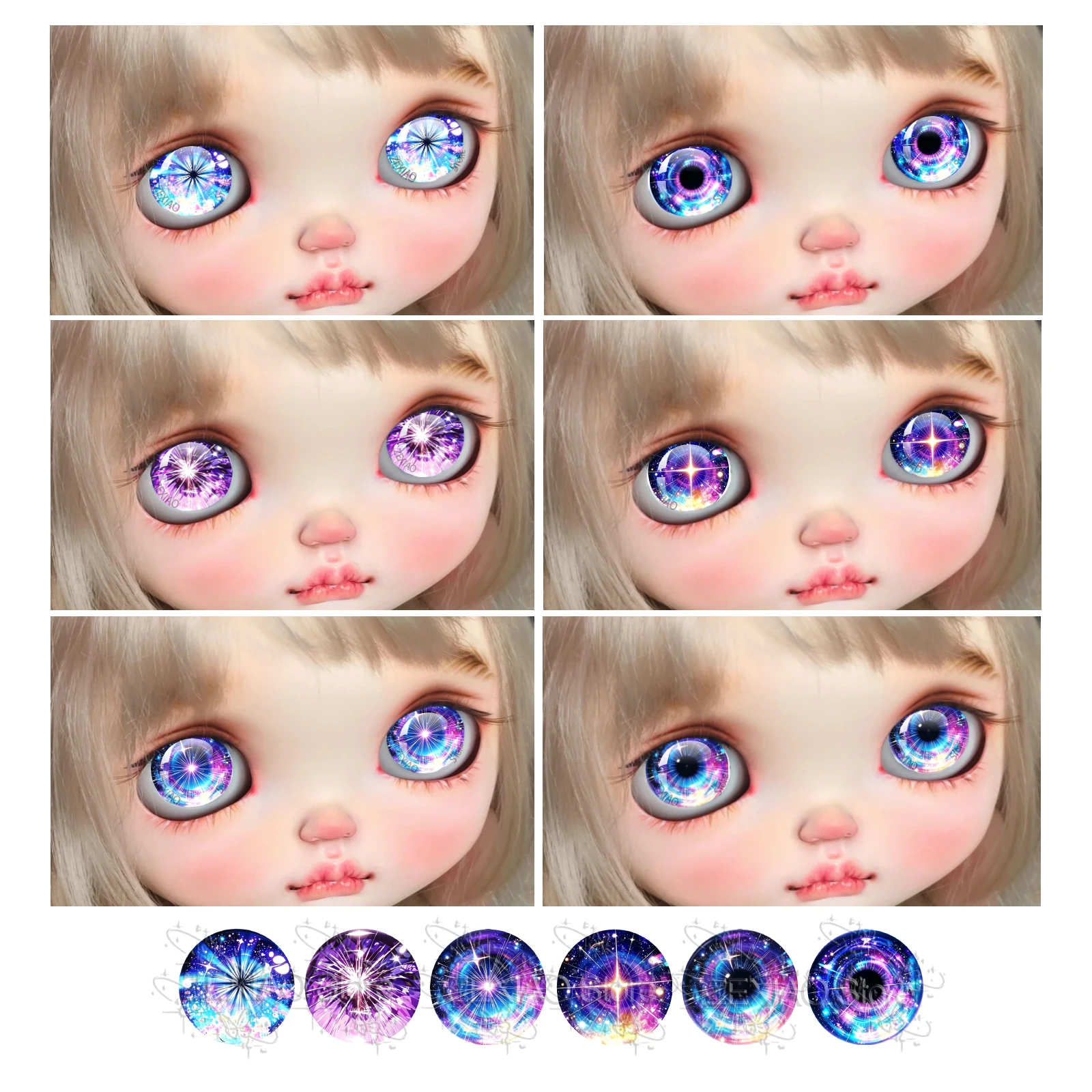 12Pcs Purple Blue Galaxy Blythe Doll Eye Chips Glass Cabochon Shining Starry Gradient Colorful Pupil Eyes DIY Jewelry MS011