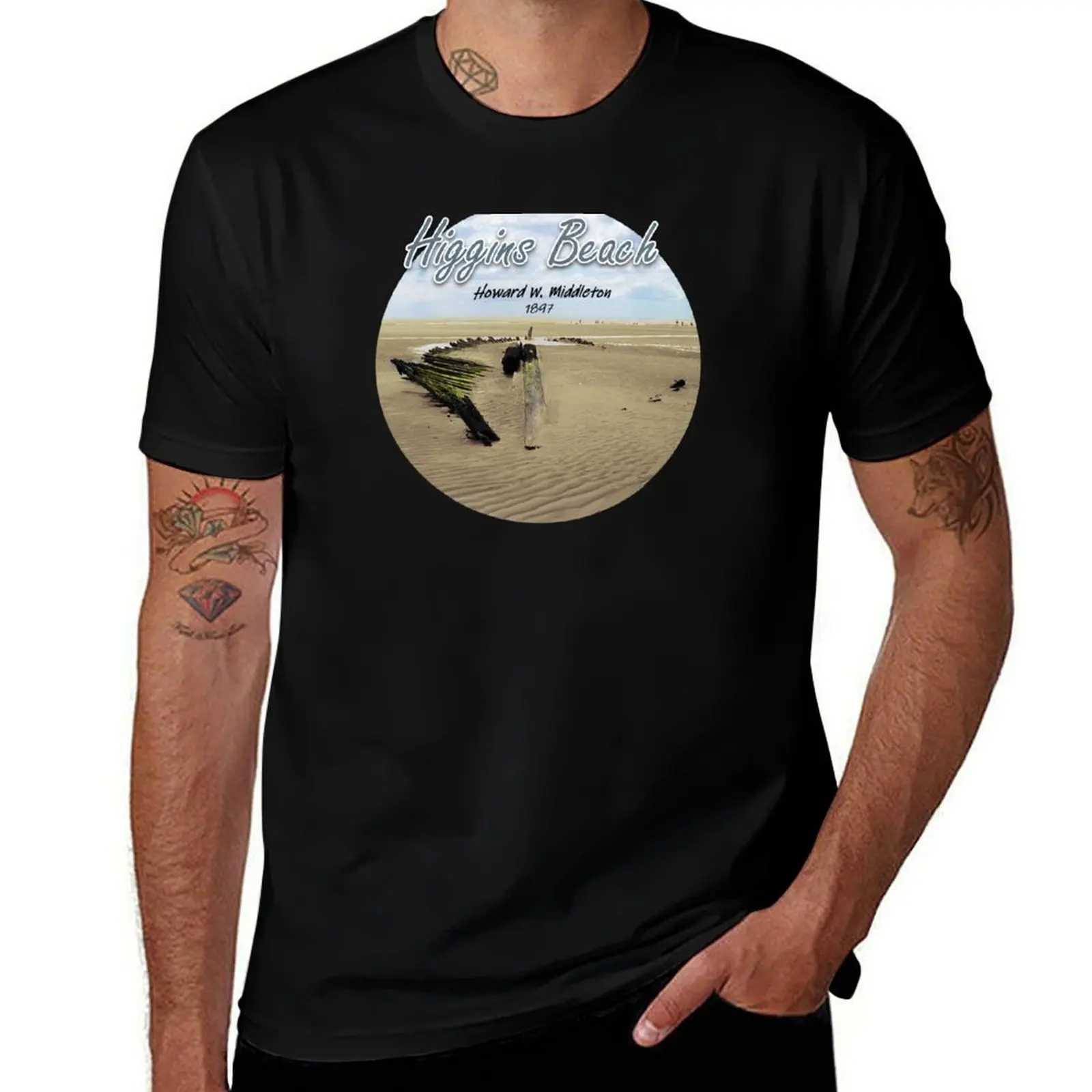 Higgins Beach Shipwreck (Circle Design) T-Shirt t shirt for man T-Shirt