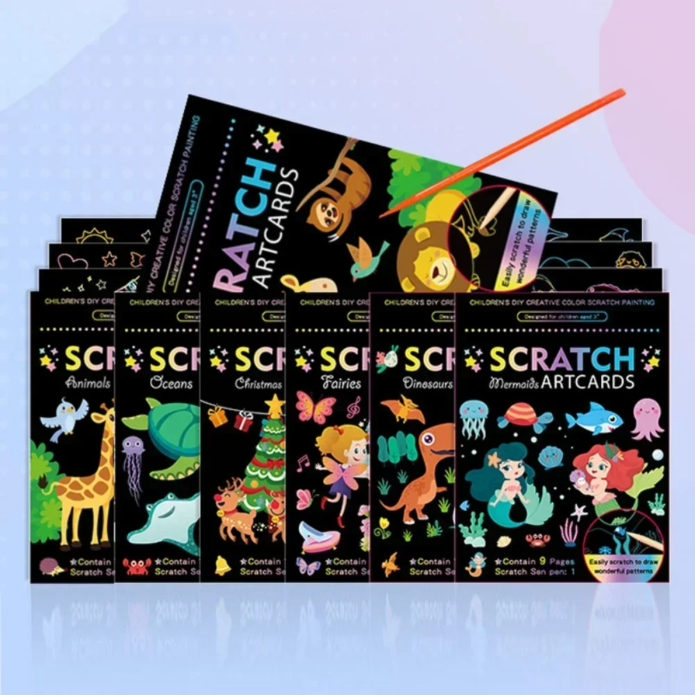 1 PC Children Scratch Painting Set Cartoon Colorful Card DIY Drawing Toys Early Education Template Art Supplies Birthday Gifts