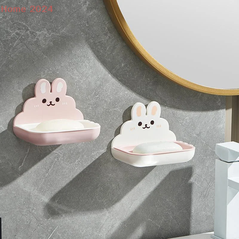 

Держатель для мыла с милыми кроликами, настенный двухслойный чехол для хранения мыла без перфоратора, аксессуары для ванной комнаты