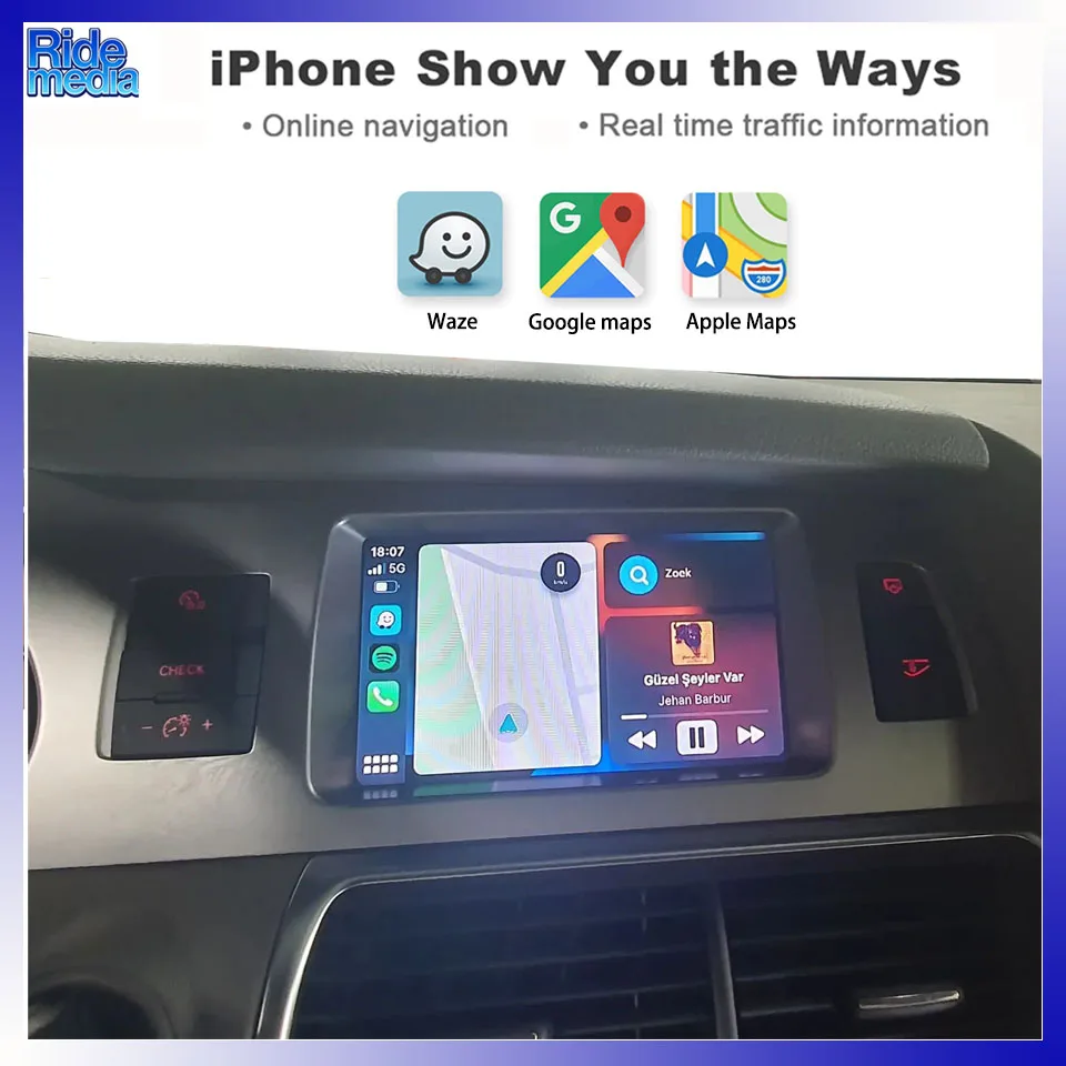 RideMedia 2026 Released Apple Maps GPS Wireless CarPlay Android Auto Interface for AUDI 2G MMI A8 A6 Q7 A4 A5