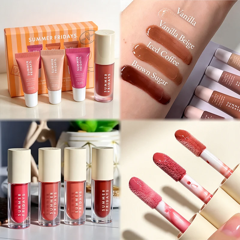 Summer Friday latest Lip Balm mini size combo Berry Peach Caramel Moisturizing Mirror Transparent Lip Gloss Makeup Oil Lipstick