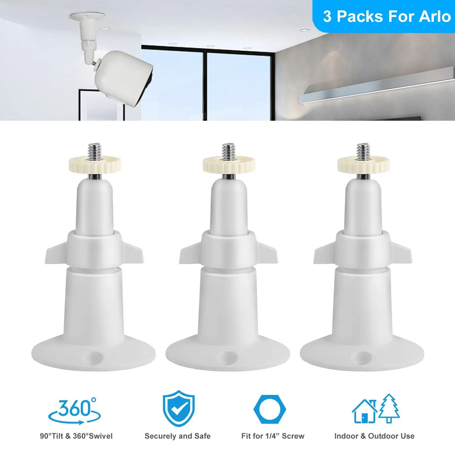 3 Packs Security Camera Wall Mount for Arlo 360 Degree Adjustable Camera Holder Garden Patio Screw Mount Home