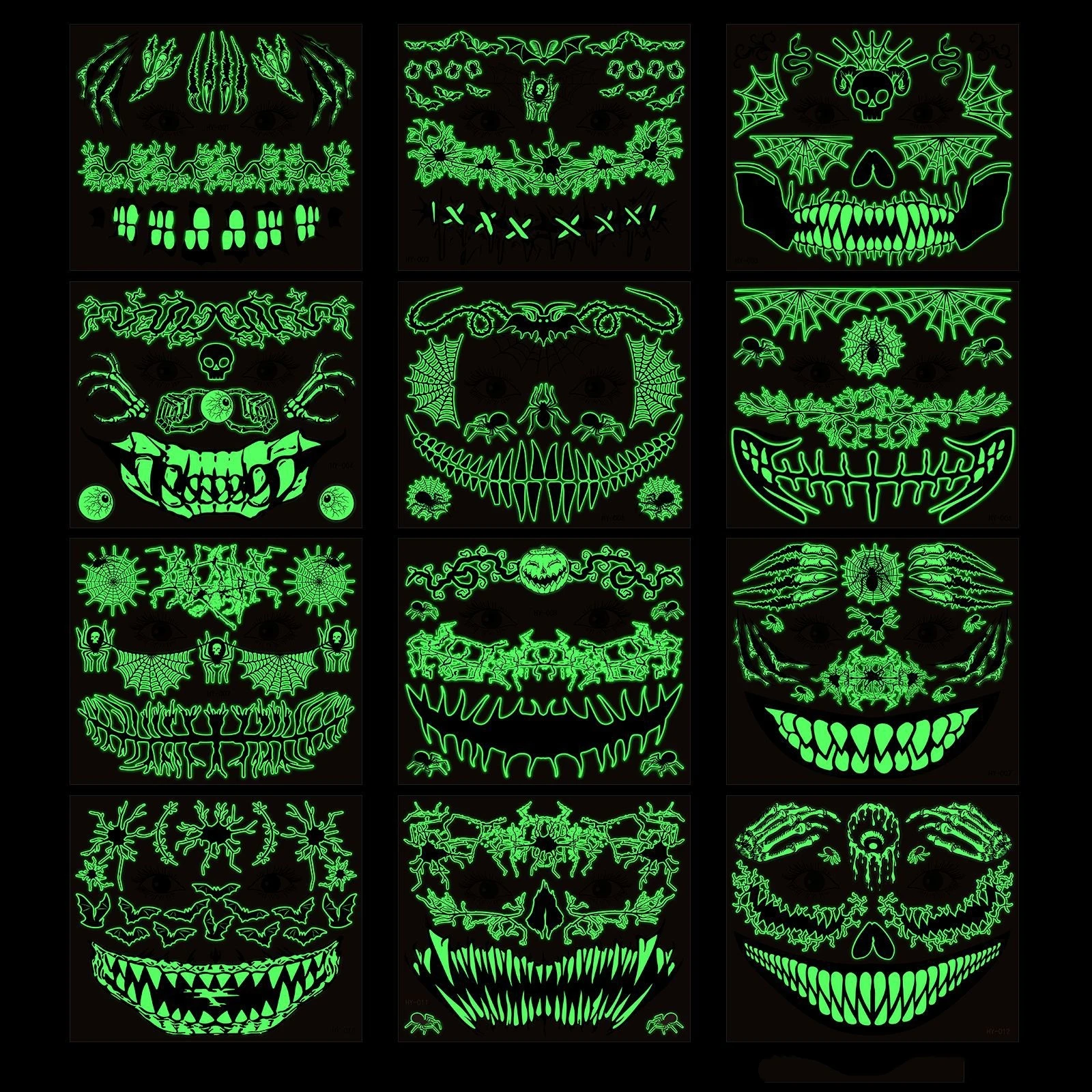 Татуировки-на-лице-на-Хэллоуин-светящиеся-в-темноте-татуировки-на-Хэллоуин-татуировки-на-рта-экологически-чистые-страшные-наклейки-на-лицо-для