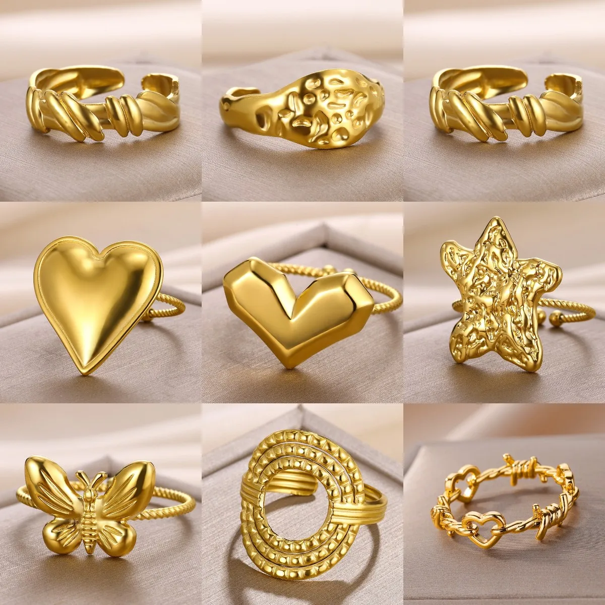 Mode herzförmige offene Ringe aus Edelstahl, klassisch, 18 Karat vergoldet, geometrisch, unregelmäßig, Ringe, Party-Schmuck, kostenloser Versand