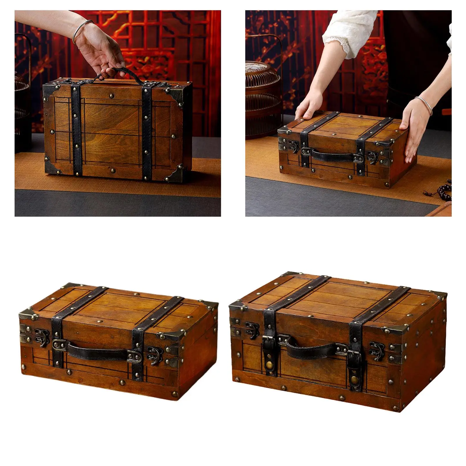 Vintage Design Wooden Suitcase Trunk for Family Room Decorative Luggage