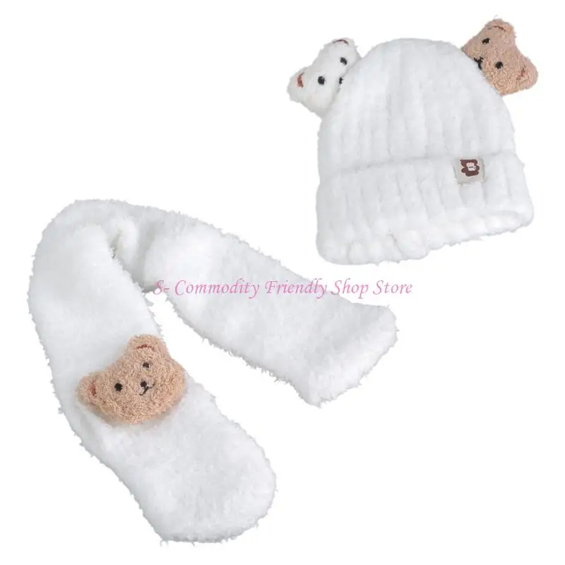 

85AE плюшевая теплая шапка, детская шапка, комплект с шарфом, принадлежности для малышей, шейный платок с милым медведем, для и