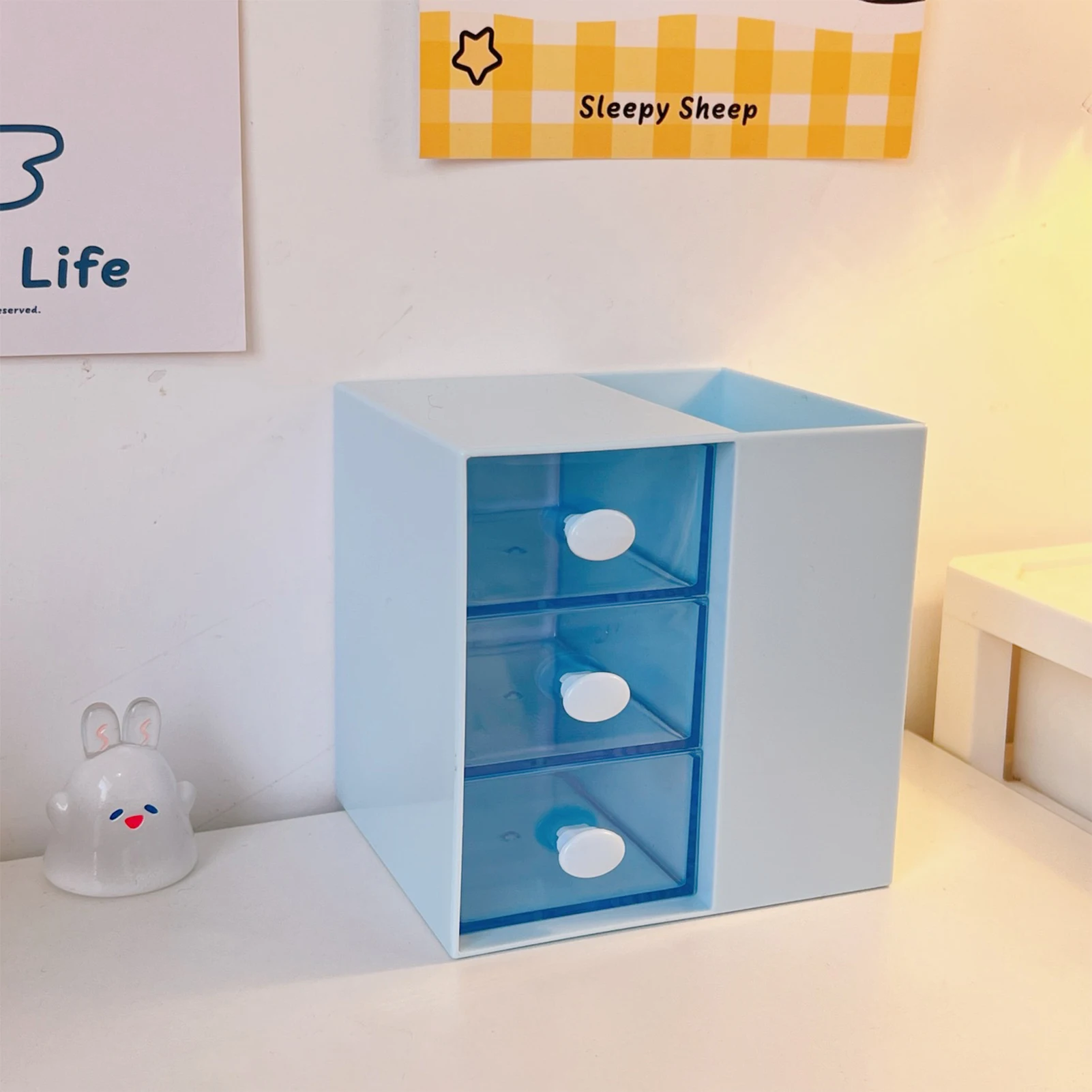 Cute Desktop Storage Box Multi Functional Transparent Drawer for Home Office Desktop Decoration