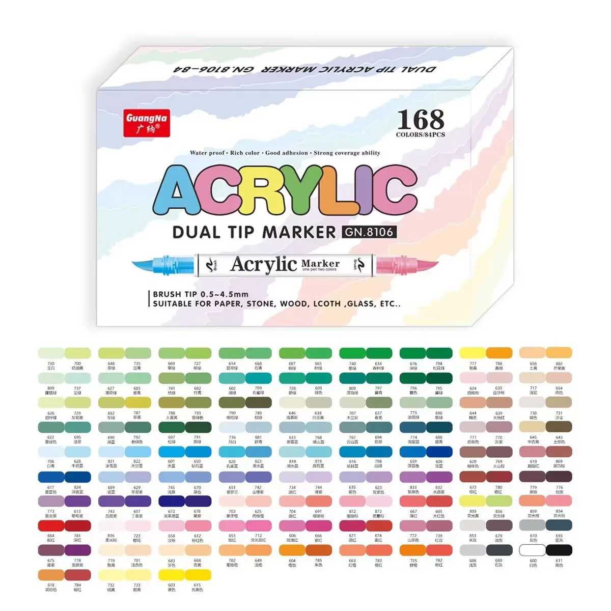 168 kleuren Acryl marker set 120 dubbele Penpunt Verf Pennen Markers Borstel Tip Schilderen Hout Canvas Steen Kerstcadeau Guangna