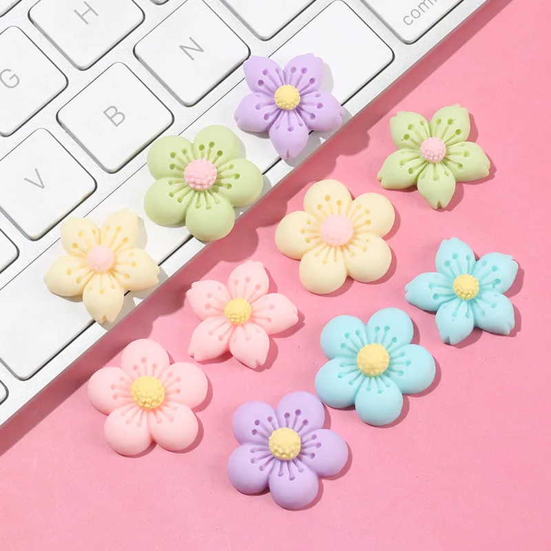 20pcs Resin Flower Flatback Cabochons Charms For Women DIY Craft Jewelry Making Scrapbooking Colorful Sakura Resins Accessories