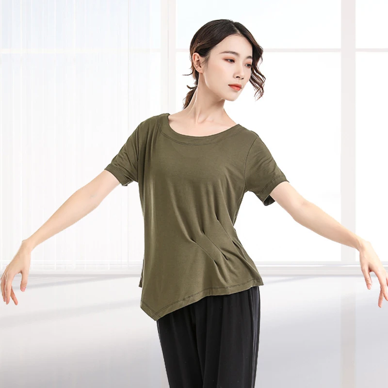 Women Dance Practice T-Shirt Adult Breathable Yoga Ballet Classical Dance Sport Running Workout Shirts Loose Home Wear Tops