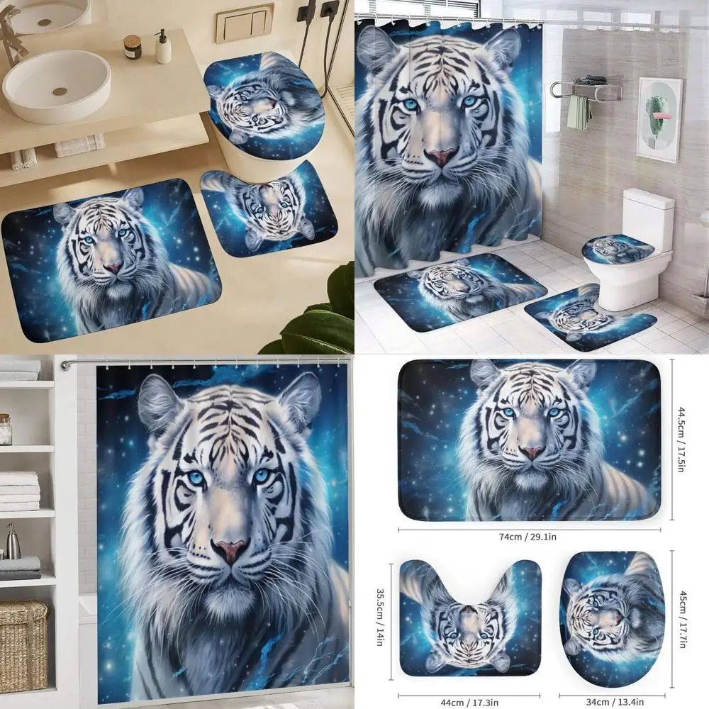 

Fantasy Tiger Shower Curtain Set with Rug, Toilet Cover, and Bath Mat - Nature Wildlife Animal Bathroom Decor Set Waterproof wit